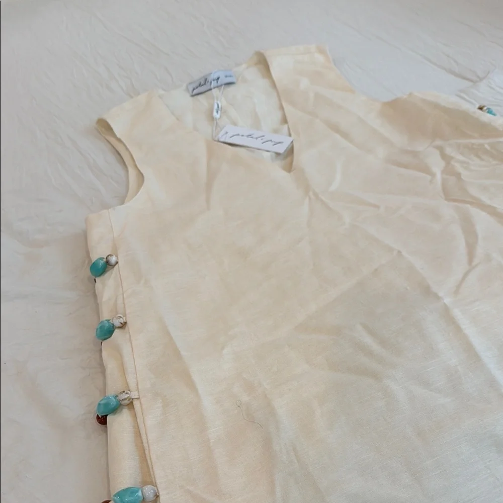 NWT Petal & Pup Cream Sleeveless V-Neck Top BEADED TRIM - Picture 1 of 5